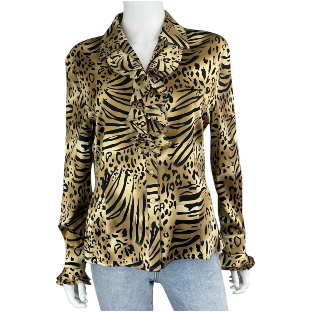 St. John Silk Animal Print Button Down Size S A0015